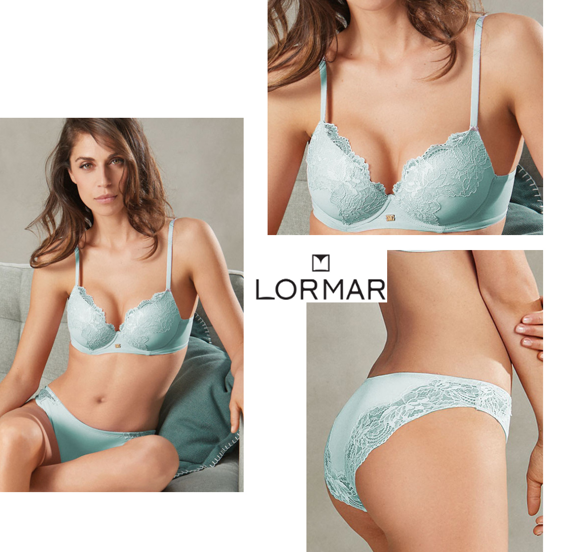 Луксозен цветен комплект LORMAR PLUNGE 2057 със сутиен твърда чашка тип Balconette и бикина серия Saten
